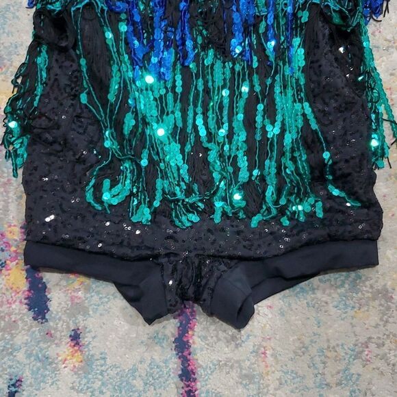Weissman Sequin Scroll Mesh Fringe Biketard Style 10926 Size S - Picture 10 of 14